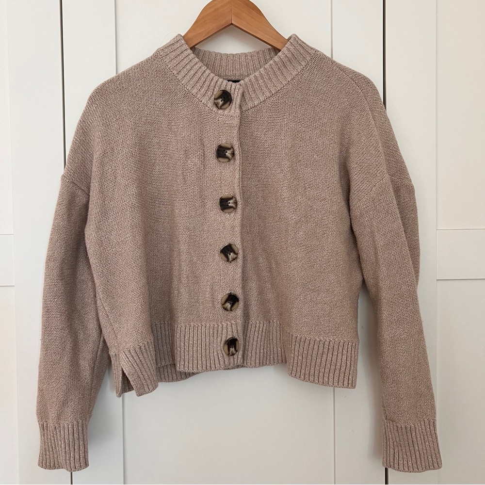 Quince 100% Organic Cotton Cropped Cardigan Women’s Size Small Beige